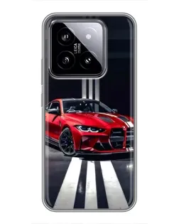 Чехол для Xiaomi 14 с картинкой «Красная BMW на дороге»