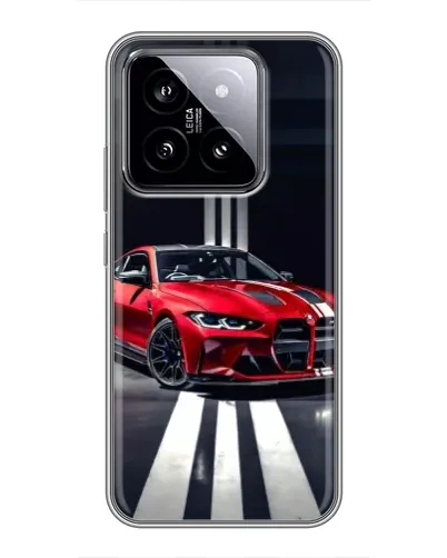 Чехол для Xiaomi 14 с картинкой «Красная BMW на дороге»