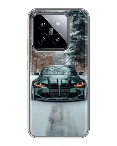 Чехол для Xiaomi 14 с картинкой «BMW в зимнем лесу»