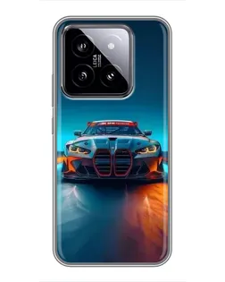 Чехол для Xiaomi 14 с картинкой «BMW — огни неона»