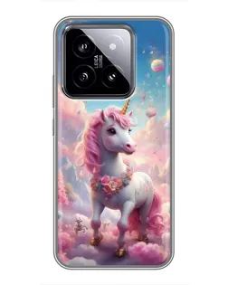 Чехол для Xiaomi 14 с картинкой «Единорог среди облаков»