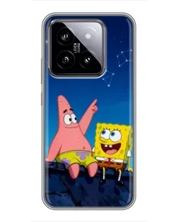 Чохол для Xiaomi 14 з картинкою «Губка Боб та Патрік вночі»