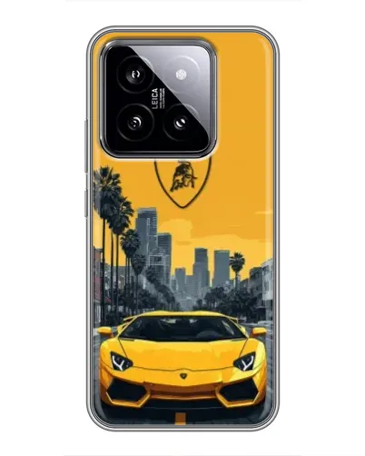 Чехол для Xiaomi 14 с картинкой «Желтый Lamborghini город»