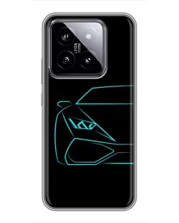 Чехол для Xiaomi 14 с картинкой «Голубой силуэт Lamborghini»