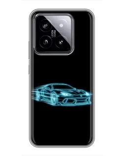 Чехол для Xiaomi 14 с картинкой «Неоновый контур Lamborghini»