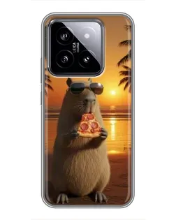 Чохол для Xiaomi 14 з картинкою «Капібара з піцою»