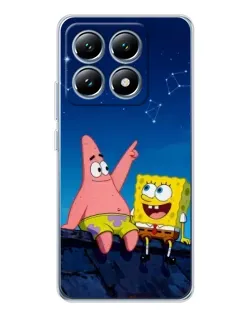 Чехол для Xiaomi 14T Pro с картинкой «Губка Боб и Патрик ночью»