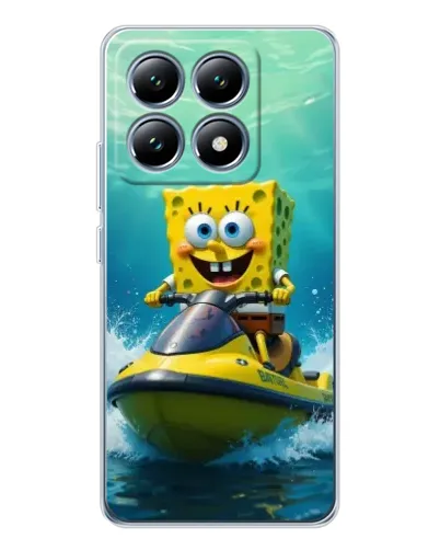 Чехол для Xiaomi 15 Pro с картинкой «Спанч Боб на гидроцикле»
