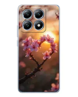 Чохол для Xiaomi 15 Pro з картинкою «Рожевий цвіт  сердечко на тлі заходу»