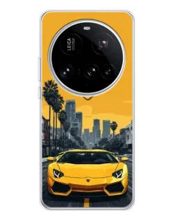 Чехол для Xiaomi 15 Ultra с картинкой «Желтый Lamborghini город»