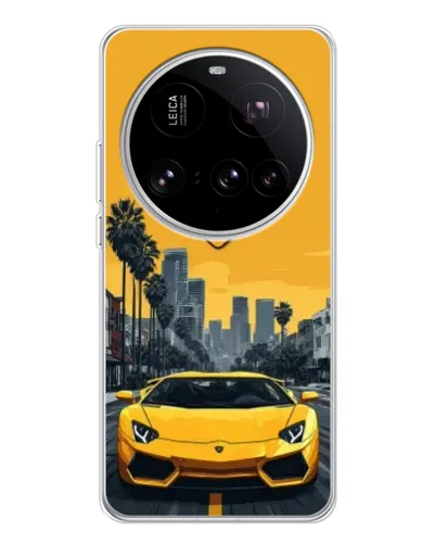 Чехол для Xiaomi 15 Ultra с картинкой «Желтый Lamborghini город»