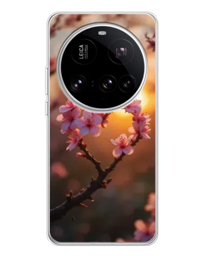 Чехол для Xiaomi 15 Ultra с картинкой «Розовый цвет сердце на фоне заката»