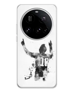 Чехол для Xiaomi 15 Ultra с картинкой «Черно-белый силуэт Месси»