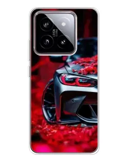 Чехол для Xiaomi 15 с картинкой «Спортивная BMW и цветы»