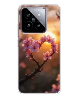 Чохол для Xiaomi 15 з картинкою «Рожевий цвіт  сердечко на тлі заходу»