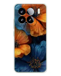 Чехол для Xiaomi 15S Pro с картинкой «Яркая сине-оранжевая флора»