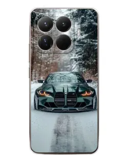 Чехол для Xiaomi 15T Pro с картинкой «BMW в зимнем лесу»