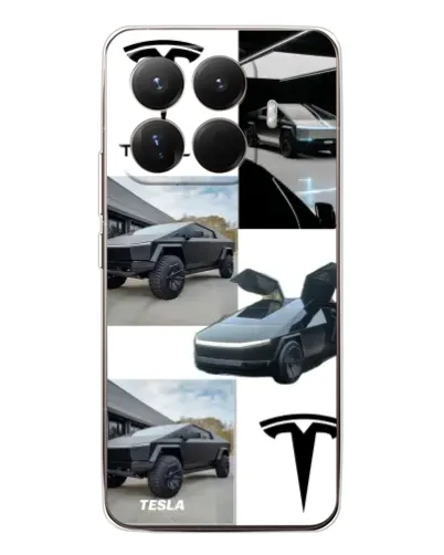 Чехол для Xiaomi 15T Pro с картинкой «Коллаж Cybertruck Tesla»