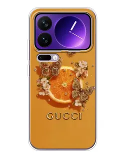 Чехол для Xiaomi 17 Pro Max с картинкой «Gucci — золотые бабочки»