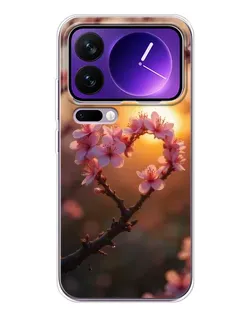 Чехол для Xiaomi 17 Pro Max с картинкой «Розовый цвет сердце на фоне заката»