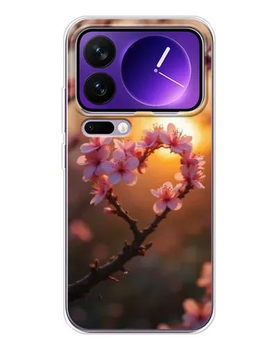 Чехол для Xiaomi 17 Pro Max с картинкой «Розовый цвет сердце на фоне заката»