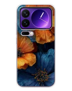 Чехол для Xiaomi 17 Pro Max с картинкой «Яркая сине-оранжевая флора»