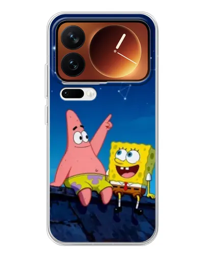 Чехол для Xiaomi 17 Pro с картинкой «Губка Боб и Патрик ночью»