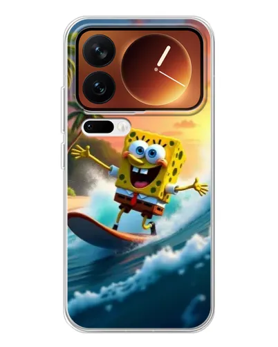 Чехол для Xiaomi 17 Pro с картинкой «Губка Боб серфингист»