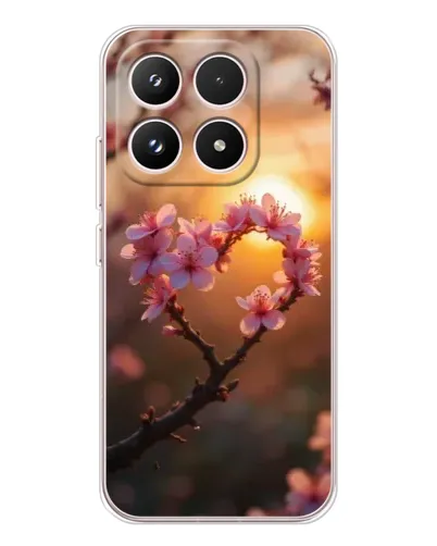 Чехол для Xiaomi 17 с картинкой «Розовый цвет сердце на фоне заката»