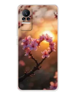 Чохол для Xiaomi Civi 1S з картинкою «Рожевий цвіт  сердечко на тлі заходу»