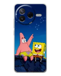 Чехол для Xiaomi Civi 4Pro с картинкой «Губка Боб и Патрик ночью»