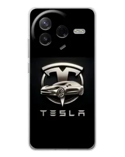 Чехол для Xiaomi Civi 4Pro с картинкой «Tesla — серебристое авто»