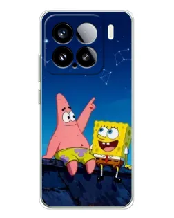 Чехол для Xiaomi Civi 5Pro с картинкой «Губка Боб и Патрик ночью»