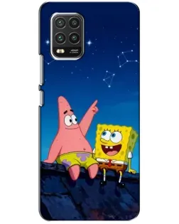 Чехол для Xiaomi Mi 10 Lite с картинкой «Губка Боб и Патрик ночью»