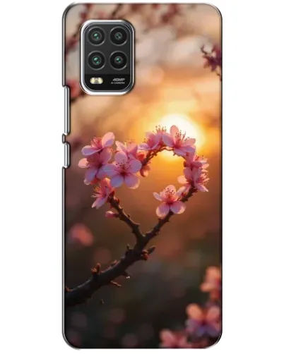 Чехол для Xiaomi Mi 10 Lite с картинкой «Розовый цвет сердце на фоне заката»