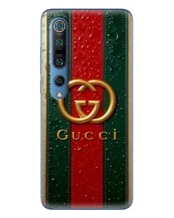 Чехол для Xiaomi Mi 10 Pro с картинкой «Gucci — фирменная полоса и золото»