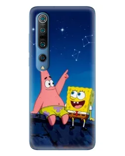 Чехол для Xiaomi Mi 10 Pro с картинкой «Губка Боб и Патрик ночью»
