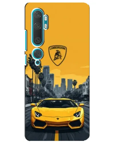 Чехол для Xiaomi Mi 10 с картинкой «Желтый Lamborghini город»