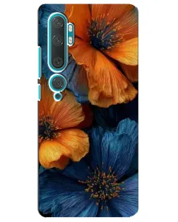 Чехол для Xiaomi Mi 10 с картинкой «Яркая сине-оранжевая флора»