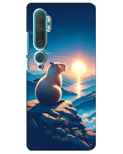 Чехол для Xiaomi Mi 10 с картинкой «Закат солнца с капибарой»
