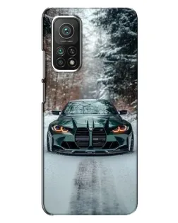 Чехол для Xiaomi Mi 10T Pro с картинкой «BMW в зимнем лесу»