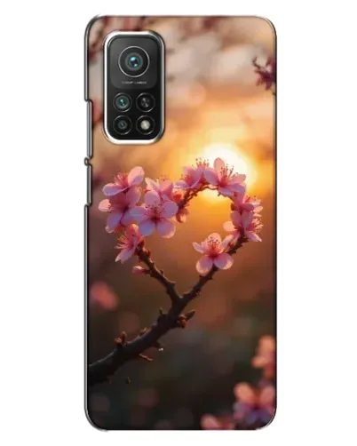 Чехол для Xiaomi Mi 10T Pro с картинкой «Розовый цвет сердце на фоне заката»