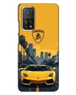 Чехол для Xiaomi Mi 10T с картинкой «Желтый Lamborghini город»
