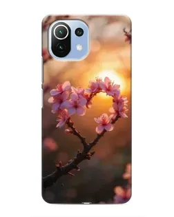 Чехол для Xiaomi Mi 11 Lite с картинкой «Розовый цвет сердце на фоне заката»