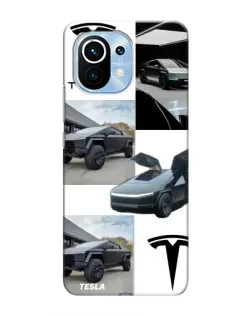 Чехол для Xiaomi Mi 11 с картинкой «Коллаж Cybertruck Tesla»