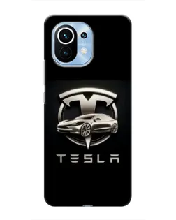 Чехол для Xiaomi Mi 11 с картинкой «Tesla — серебристое авто»