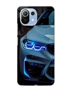 Чехол для Xiaomi Mi 11i с картинкой «Взгляд BMW с синими фарами»