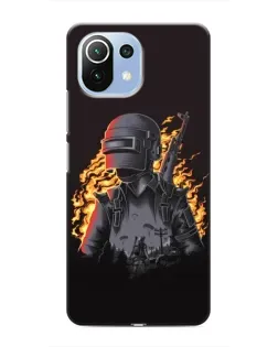 Чехол для Xiaomi Mi 11i с картинкой «PUBG — огненный силуэт»