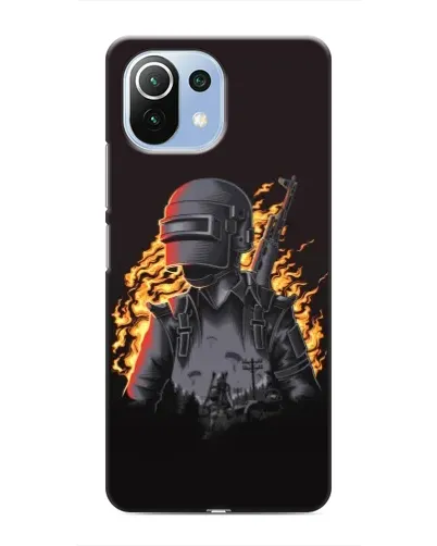 Чехол для Xiaomi Mi 11i с картинкой «PUBG — огненный силуэт»