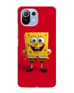Чехол для Xiaomi Mi 11i с картинкой «Спанч Боб на красном»